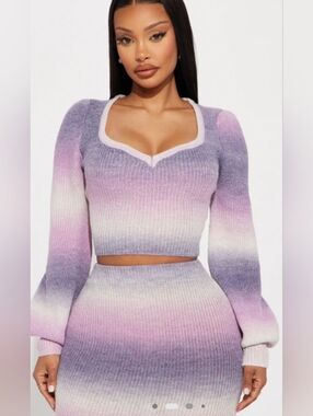 Fashion Nova Lavender Ombre Ribbed Skirt Set